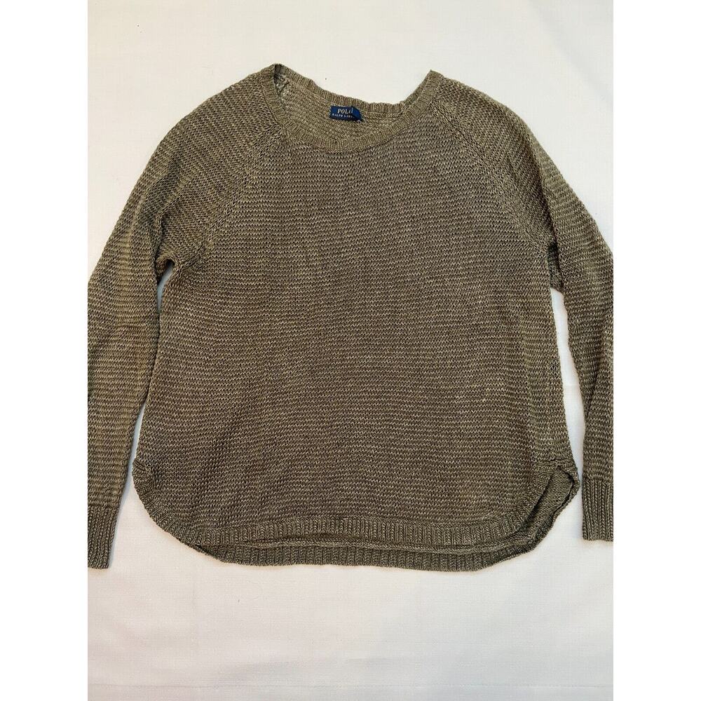 Polo Ralph Lauren Sweater Women's XL Green Heather Cable Knit Cotton Pullover NW